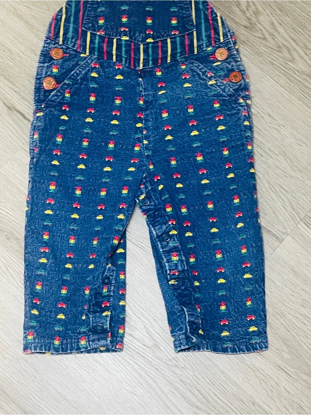 Vintage OshKosh B’gosh Colorful Novelty Print Overalls 2T Trucks Cars Stripes